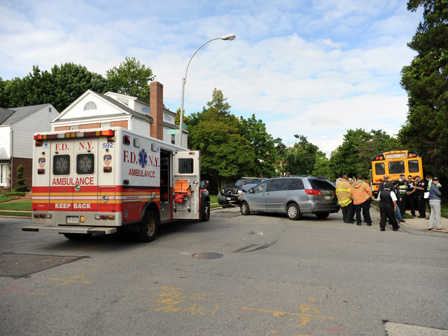 <p>The scene of a school bus and minivan crash in Queens on Tuesday June 5, 2012.</p>
