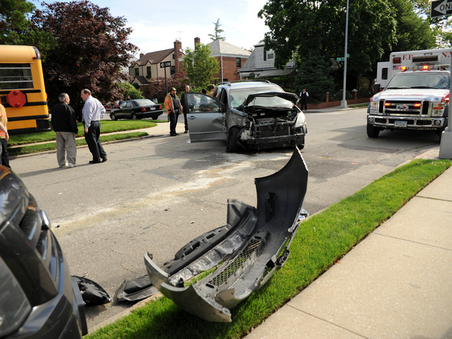 <p>The scene of a school bus and minivan crash in Queens on Tuesday June 5, 2012.</p>
