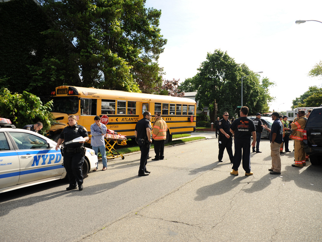 <p>The scene of a school bus and minivan crash in Queens on Tuesday June 5, 2012.</p>
