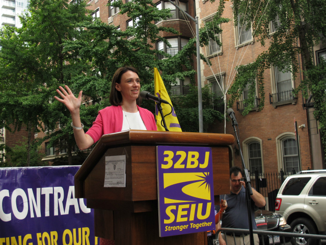 <p>City Councilwoman Jessica Lappin also pledged her support for the union members at the protest on Thursday, June 7, 2012.</p>
