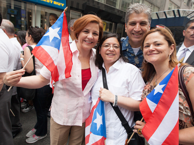 <p>Council Speaker Christine C. Quinn with Rosie Mendez, Council Member Domenic Recchia, Jr and Melissa Mark-Viverito attend this years Puerto Rican Day Parade on June 10th, 2012.</p>
