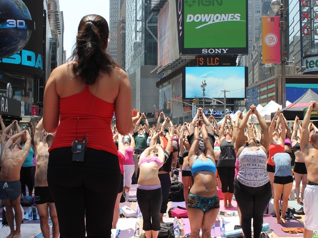 The free class was hosted by Rajashree Choudhury, wife of Bikram Yoga founder Bikram Choudhury.
