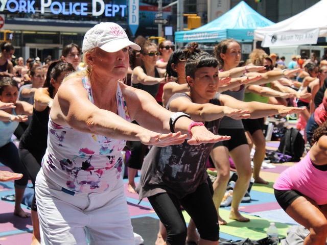 The free class on June 20, 2012 was the world's largest Bikram Yoga class ever.
