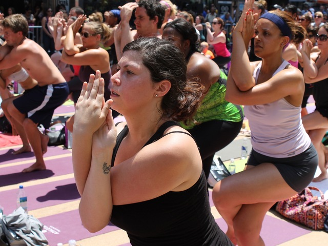 <p>The free class on June 20, 2012 was the world's largest Bikram Yoga class ever.</p>
