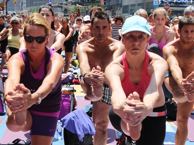 <p>The free class on June 20, 2012 was the world's largest Bikram Yoga class ever.</p>
