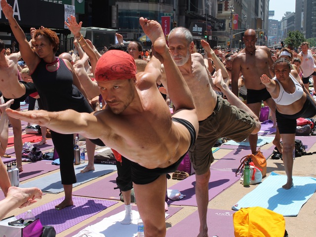The free class on June 20, 2012 was the world's largest Bikram Yoga class ever.