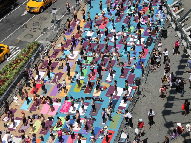 <p>The free class on June 20, 2012 was the world's largest Bikram Yoga class ever.</p>
