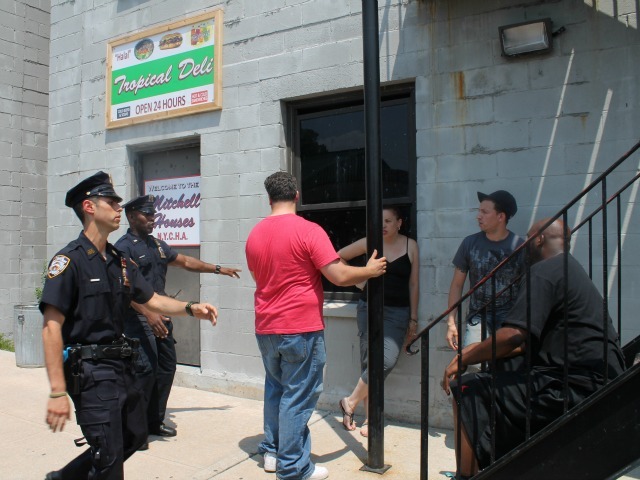 In this training exercise, police see two men who match a description broadcast on a radio call. They approach them with questions.