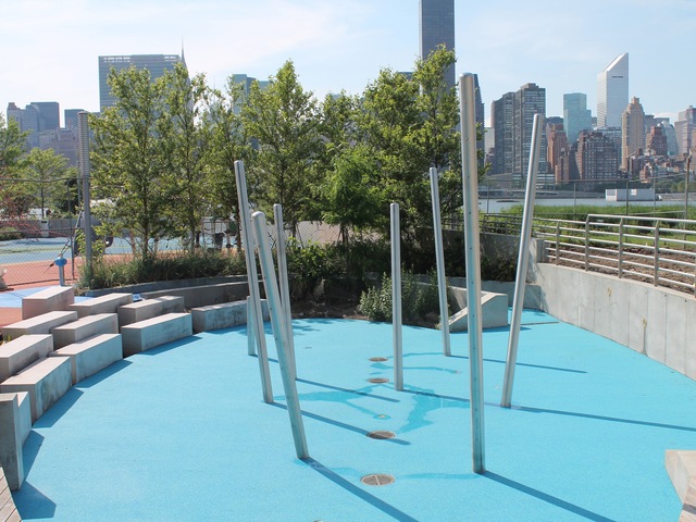A modern splash pad opened this summer at Gantry Plaza State Park Playground.