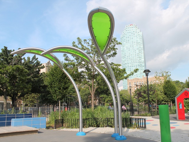 Murray Playground in Hunters Point has very modern leaf-shaped sprinklers.