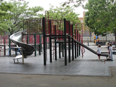 Astoria Heights Playground has many climbing structures and slides.