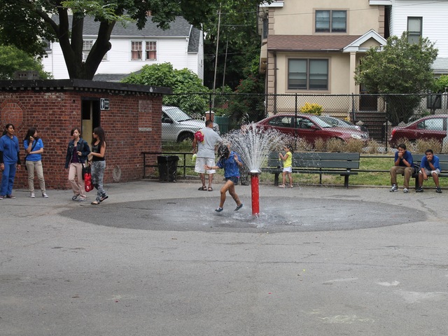 Astoria Heights Playground has sprinklers and a pool that will open the day after school closes.