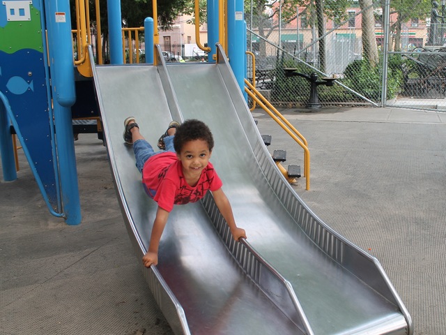 5-year old Jayden Obiaya likes to play at Athens Square playground.