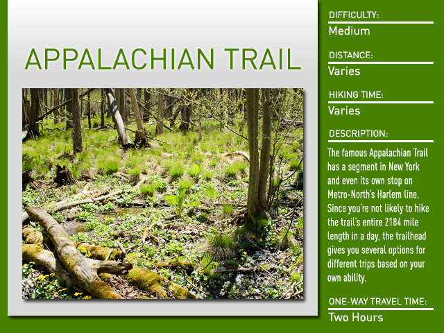 DNAinfo.com New York assembled a list of hikes that can be easily reached by public transportation.
