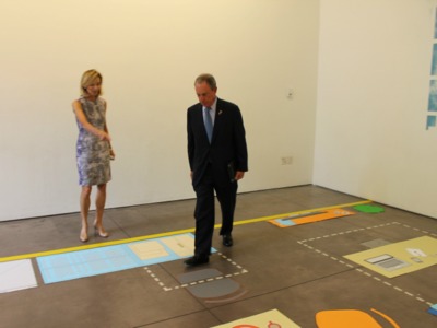 <p>Mayor Michael Bloomberg steps into the kitchen of the model "micro-unit."</p>
