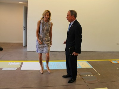<p>Mayor Michael Bloomberg and City Planning Commissioner Amanda Burden tour the layout of a proposed 'micro-unit.'</p>
