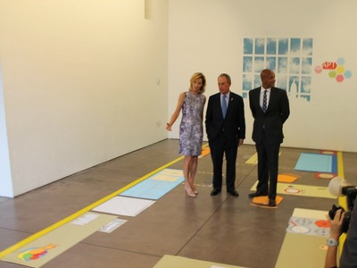 <p>City officials toured the 'micro-unit' mock-up, which fits eating, living and sleeping space in a single room.</p>
