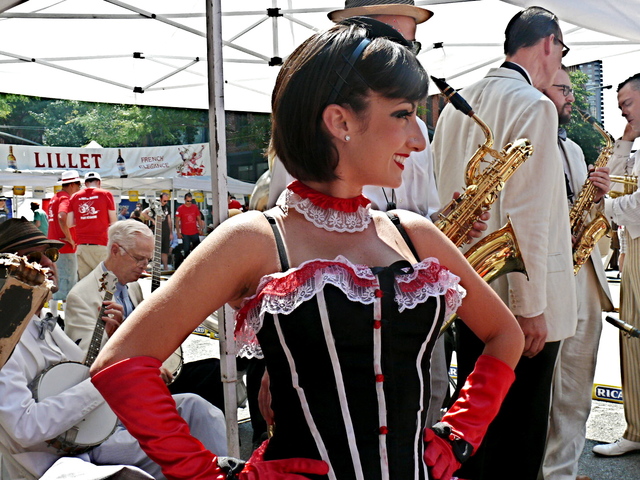 One of the team can-can dancers who fired up the crowd of onlookers