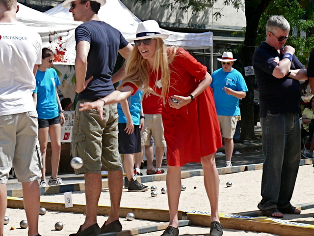 A wonderful red summer shift dress perfect for the office and a competitive game of petanque.