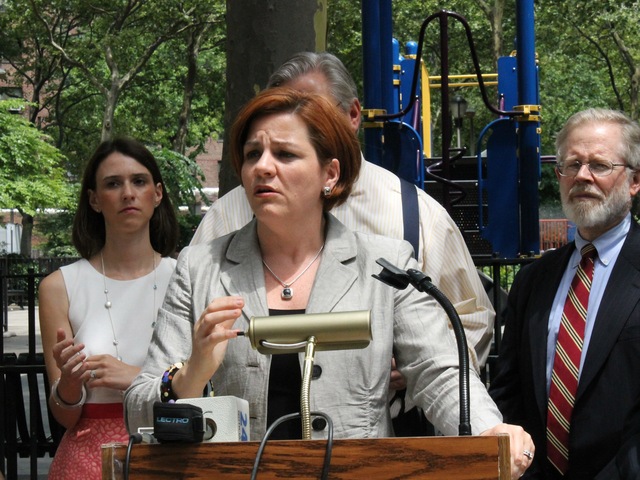 <p>City Council Speaker Christine Quinn speaks at the anti-violence rally.</p>
