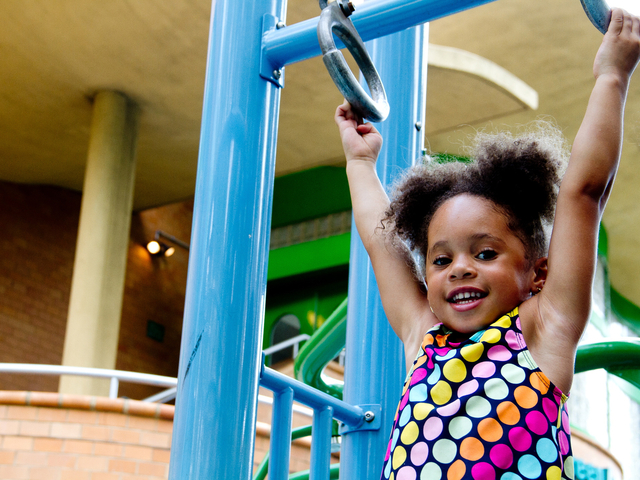 Upper East Side resident, 3-year-old Gabby, plays at the Dekovats Playground as temperatures reached 100 degrees. 