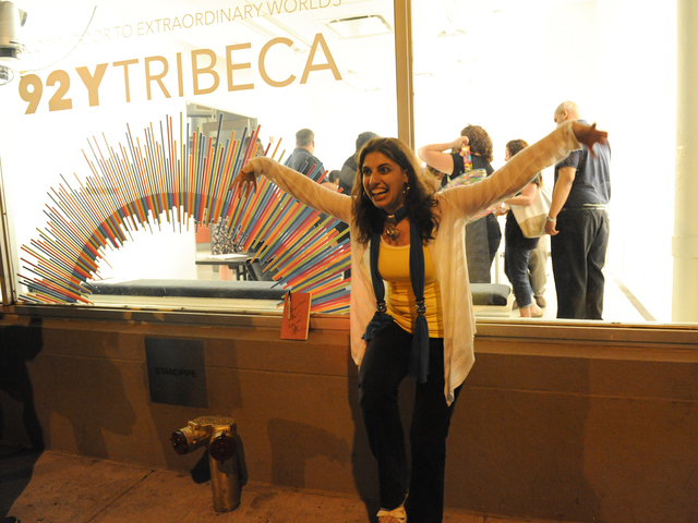 Fan Stefanie Rennert shows off her crane technique after the screening.