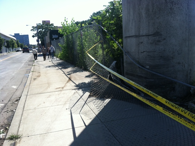 A concrete pillar, where a SUV crashed July 22, 2012.