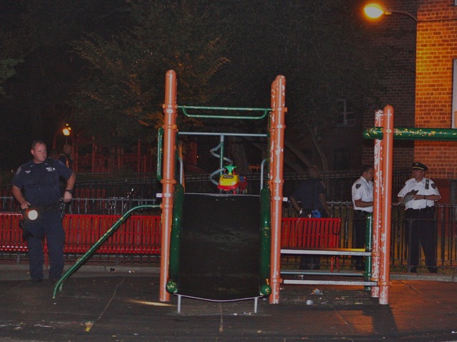 The gunfight erupted during a memorial basketball game near the playground, news sources said. 