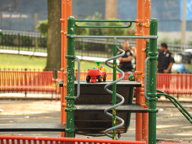 A toy can be seen on the playground where 4yr old Lloyd Morgan was shot and killed late Sunday night on Monday July 23rd, 2012.