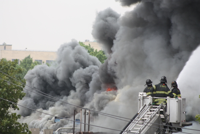 An abandoned factory in Cypress Hills caught fire Monday.