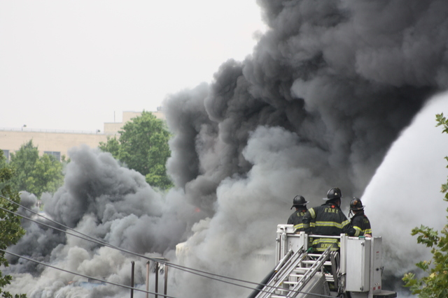 Firefighters battled a blaze at 3250 Fulton St. Monday afternoon.