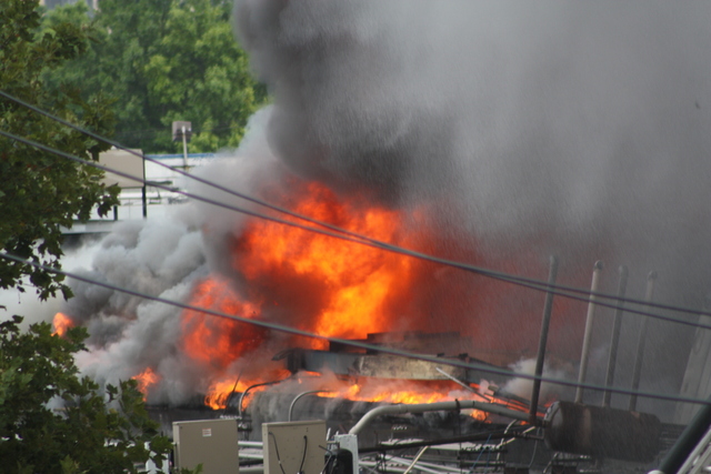 Firefighters battled a massive fire in a vacant factory on Fulton Street in Cypress Hills.