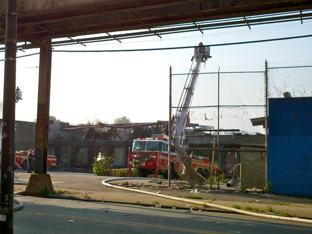 An FDNY truck helped extinguish a seven-alarm fire at 3301 Atlantic Avenue.