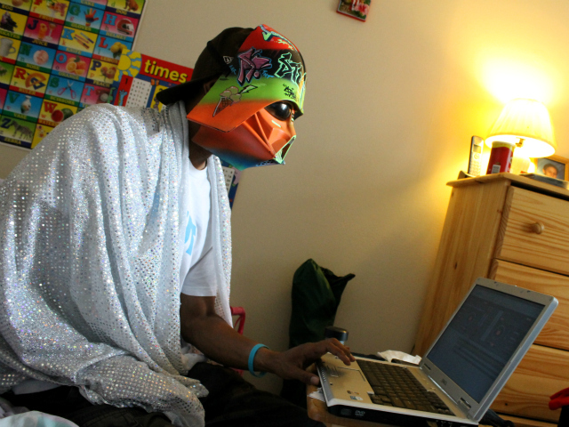 Vader making music in his bedroom studio.