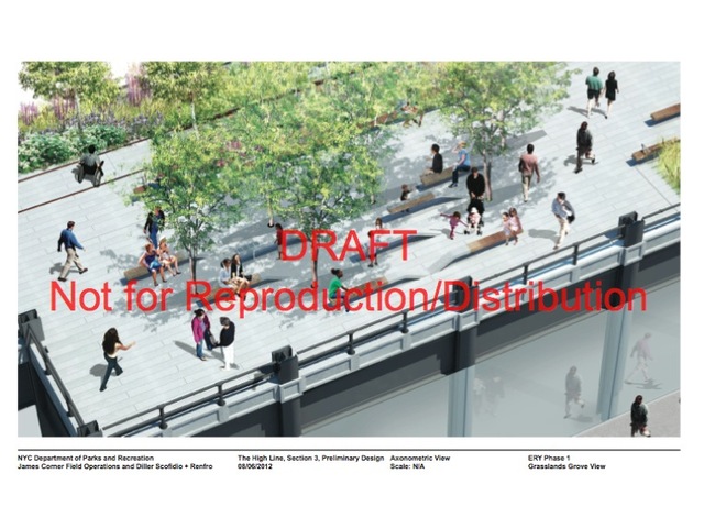 The "Grasslands" - a new plant-covered area in the draft designs of the High Line's third section.