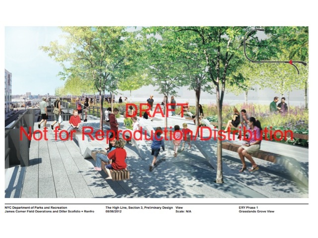 The "Grasslands" - a new plant-covered area in the draft designs of the High Line's third section.
