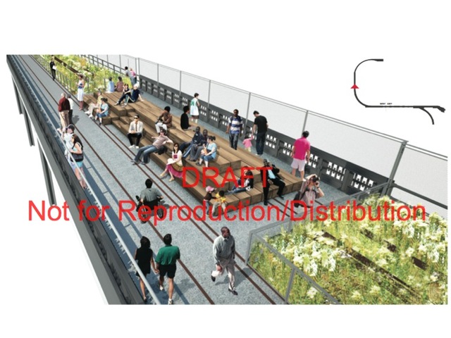 An interim walkway travelling up 12th Avenue has been enlarged since previous plans, creating more space to walk and more places to sit