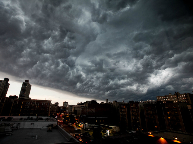 A large thunderstorm rolled into New York City July 26, 2012. 