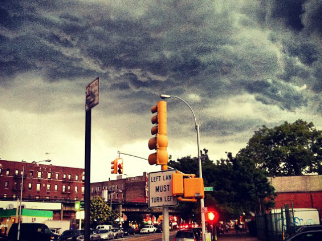 A line of severe thunderstorms hit New York City July 26, 2012. 