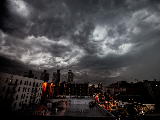 Dark clouds rolled into New York City July 26, 2012. 