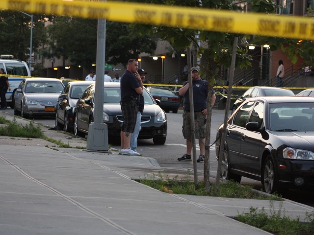 Police were investigating a drive-by shooting Sunday night, July 29, 2012, that left six people injured, including a toddler and two teenagers, the NYPD said.