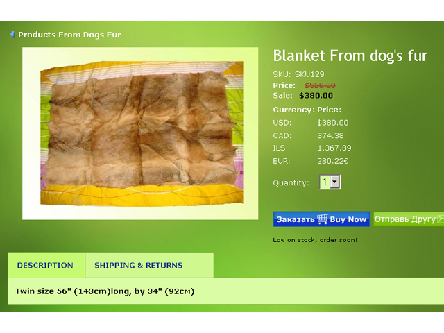 Unique Product Enterprises sold products made of dog fur on their website.