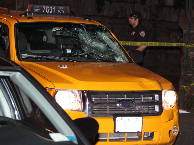 The cab that allegedly hit a cyclist at Park Avenue and East 108th Street July 30, 2012 had a smashed windshield. 