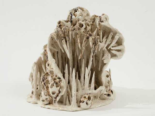 A clay sculpture by Heidi Lau. The artist created a series of fantasy landscapes for the second exhibit of Snug Harbor Cultural Center's artist fellowships.