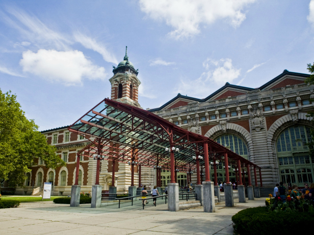 The entrance to Ellis Island's main building. 