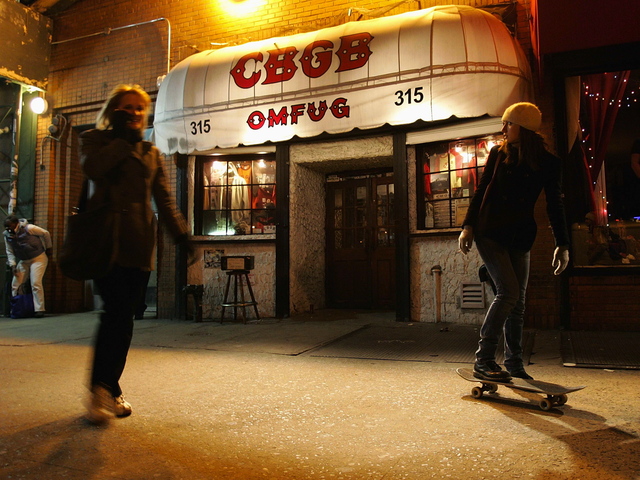 People stand outside of the rock club CBGB March 14, 2005 in New York City. CBGB, the legendary punk rock club which helped launch bands such as Blondie and the Ramones, faces closure if it does not resolve a dispute over unpaid rent with the homeless charity that owns the building. CBGB, which stands for 'country, bluegrass and blues' rents its downtown space from the Bowery Residents' Committee, a nonprofit organization that runs a homeless shelter above the music venue.