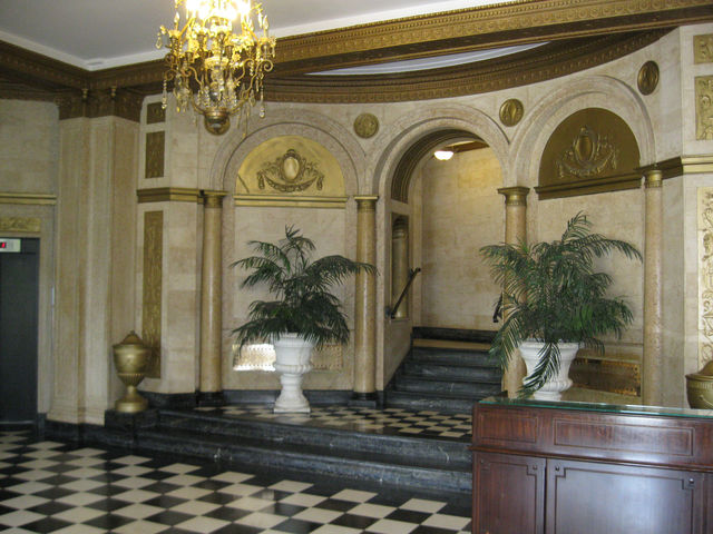 The original marble lobby inside 175 Eastern Parkway.