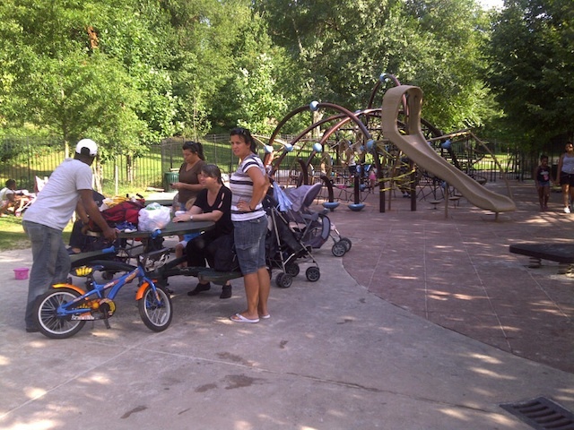 Park officials install new slide at Indian Road playground in August 2012.