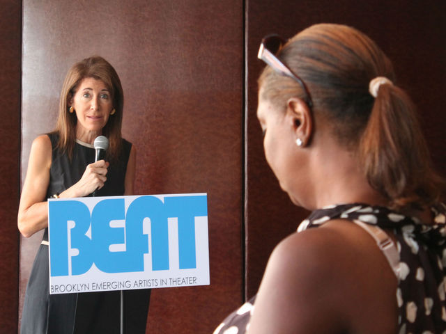 August 8, 2012-Public Library President & CEO Linda E. Johnson speaks as Council Member Letitia James listens on. 
