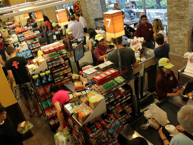 The checkout lines at the new 55 Fulton Market, which opened Aug. 15, 2012. 